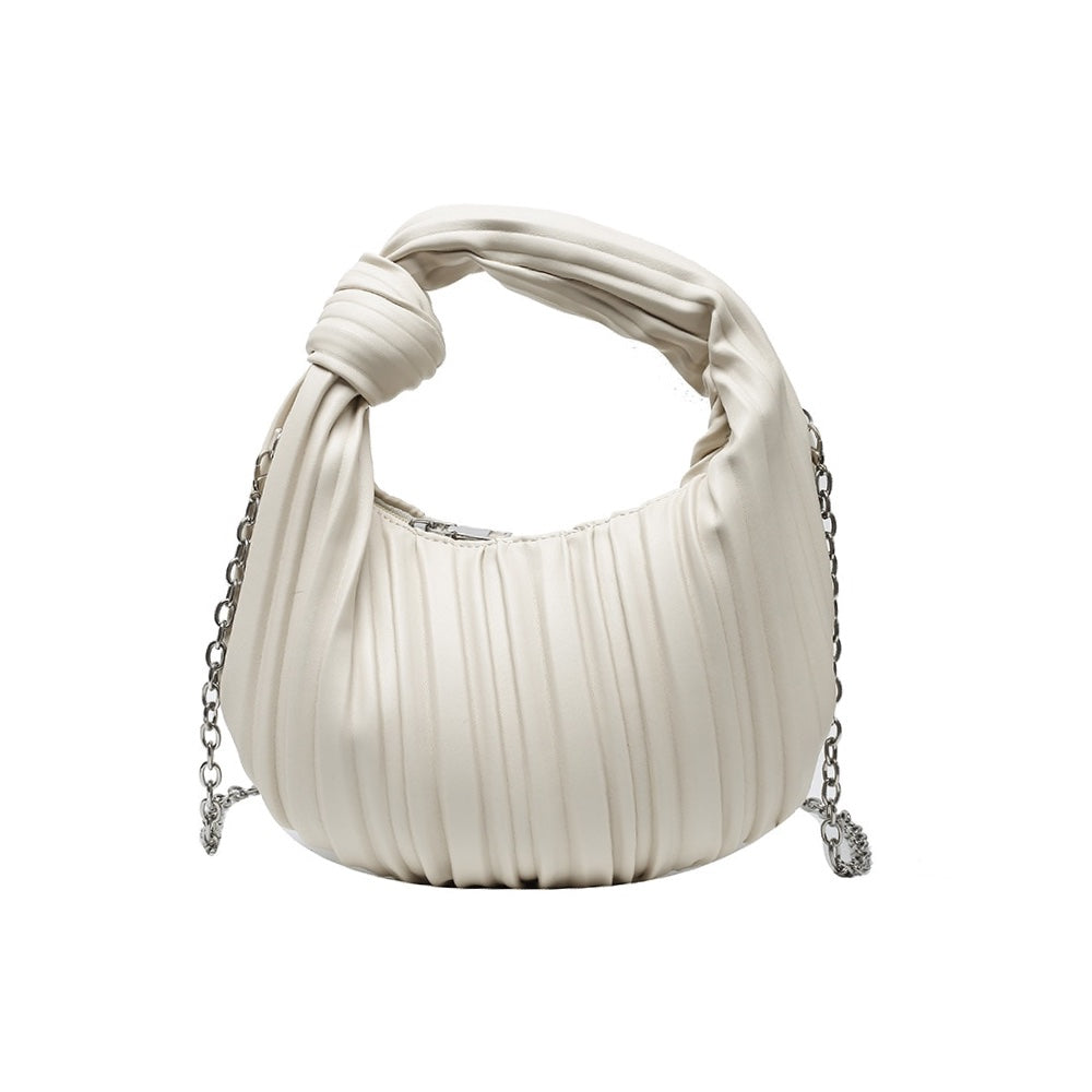 The I Pleated - White Leather Handbag