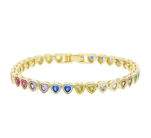 Rainbow Heart Crystal Paved Bracelet