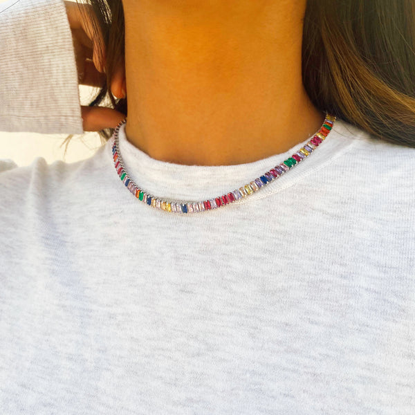 Rainbow Emerald Cut Tennis Choker