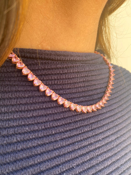 Pink Heart Shaped Tennis Choker