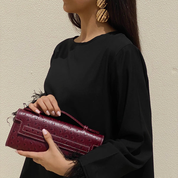 Maroon Long Ostrica Clutch