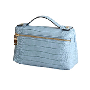 Baby Blue Large Croco Zipped Bag