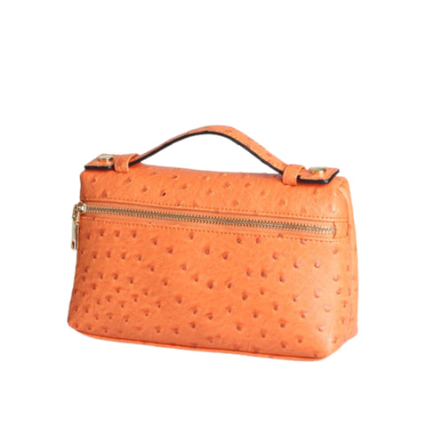 Orange Large Ostrich Zipped Bag