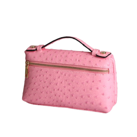 Pink Large Ostrich Zipped Bag