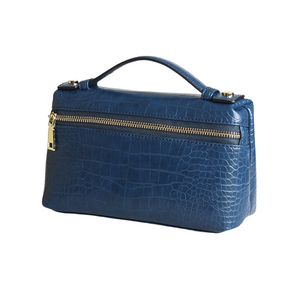 Navy Blue Large Croco Zipped Bag