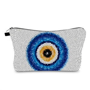 White Sequined Evil Eye Makeup Bag