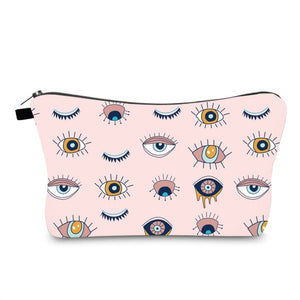 Pink Patterned Eyes Makeup Bag