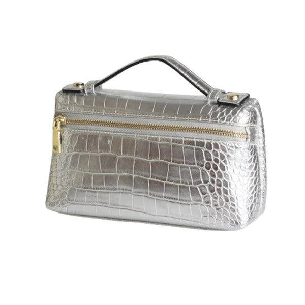 Silver Large Croco Zipped Bag